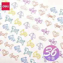 Deli color back needle needle stationery paper clip Small fresh cartoon paper clip Bookmark multi-shape paper clip Creative metal paper clip Small cute student with back needle Office supplies