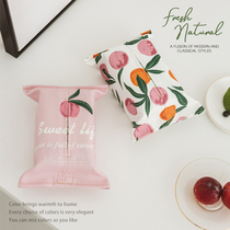 ins Peach tissue cover Fabric cotton linen tissue cover Desktop coffee table tissue cover Cute tissue cover ins