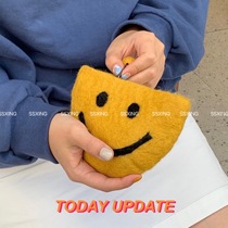 Korea East Gate Ins and Wool Felt Smiley Face Zero Wallet Chic Handmade Cute Key Bag Makeup Bag