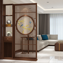 Embroidery screen Solid wood partition Living room door entrance door hollow decoration New Chinese style modern double-sided shelf