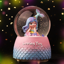 Crystal ball music box night light music box rotating mermaid princess snowflake children Girl birthday gift ornaments