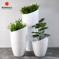 FRP shopping mall inclined flower pot flower pot large outdoor special shaped round floor large flower bowl combination beauty Chen custom