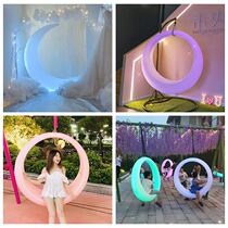 Creative hanging chair large outdoor swing outdoor luminous waterproof courtyard solar LED garden net red rocking chair