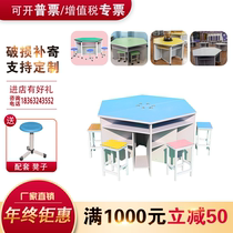 Student Class Table And Chairs Hexagon Desk Aluminum Wood Experimental Bench Hexagon Computer Desk Coaching Classroom Color Combo Desk
