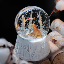Crystal ball birthday gift Music Box little Prince Fox ornaments snow ball music box floating snow night light girl