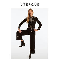 Uterque 经典系列 小香风绳结装饰直筒阔腿垂感气质连体长裤女