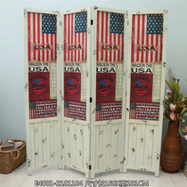 American retro old screen partition folding living room to cover home porch solid wood mobile folding screen
