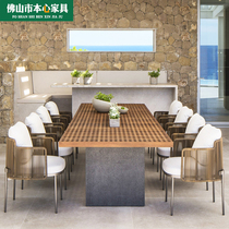 Outdoor table and chairs patio balcony table and chairs outdoor rattan chairs solid wood waterproof sunscreen Nordic open-air garden casual furniture