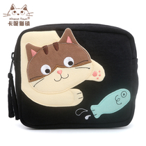 Japan Design Kine Cat Pure Cotton Handmade Collage Chasing Butterfly Cat Cute Day Ensemble Short Wallet Sanitary Towel Containing bag