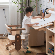 The boring room small white desk children learn to draw and write can lift desks and chairs home all solid wood Maple