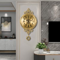 Pure copper luxury clock wall clock living room home fashion simple atmosphere personality hanging watch Nordic light luxury clock Wall