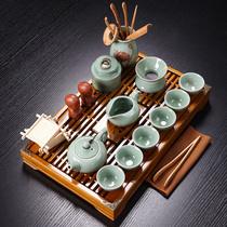 Purple sand ceramic kung fu tea set Small set home whole living room office solid wood tea tray teapot tea cup