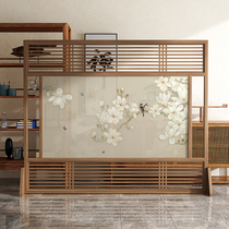 Flowers and birds New Chinese screen partition Living room door blocking grille Solid wood entrance entrance barrier brake office