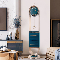 Luxury leather light luxury floor clock European home living room corner cabinet standing clock modern fashion silent ornaments seat clock