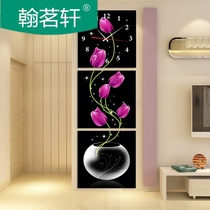 Frame-free painting hanging clock triptych Clocks Creativity Art hour hand Living room Xuanguan Decorative Painting Vertical version of abstract vase
