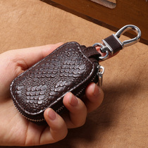 Car Key Bag Mens Multifunction Genuine Leather Car Remote Control Lock Spoon Bag Buckled Serpent Head Layer Cow Leather Universal Key Cover