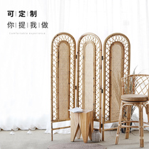 Indonesia real rattan woven screen Hollow foldable mobile partition Modern simple light luxury living room block Japanese screen