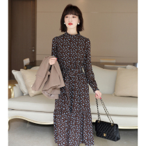 Tea break French retro with coat over the knee long skirt with a bottom slim floral dress children autumn and winter