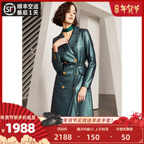 U. N.q large brand design Turkish high quality sheep leather long double breasted high grade leather leather coat for women
