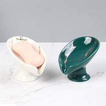 Nordic creative ceramic leaf net celebrity soap box drain household non-stagnant soap box Hotel soap dish rack