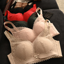 Q cotton elastic beautiful and greasy lace bra women's non steel ring gathered non trace bra lace underwear gathered non breast