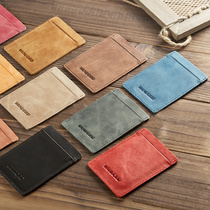 Card Bag Genuine Leather Bull Leather Mens Small Mini Wallet Tide Card Bus Card Clips Multi-Position Business Card Female Brief Approximately Super Slim