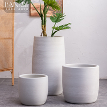 Nordic simple green flower pot home decoration living room large diameter white ornaments Jingdezhen ceramic floor vase