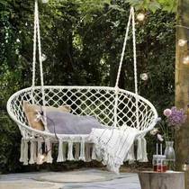 ins double hanging chair Net red tremble indoor outdoor homestay swing cradle woven tassel basket hammock seat