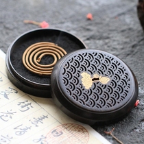 Round Ebony hollow portable pan incense burner car creative agarwood sandalwood stove point incense plate
