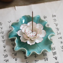 Zen ceramic lotus thread incense plate Incense insert plate Three-hole incense holder Incense holder Household sandalwood stove Agarwood incense stove