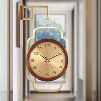 Chinese double sided hanging clock Living room Home wall clock Walnuts Muted Fashion two sides hanging table Atmospheric solid wood hanging watch clock