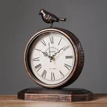 American retro clock creative old-fashioned ornaments European living room table clock desktop clock placed watch home pendulum clock