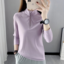 Super breathable quick-drying t-shirt womens long-sleeved stand-up collar thin outdoor mountaineering clothes running sports fitness quick-drying clothes