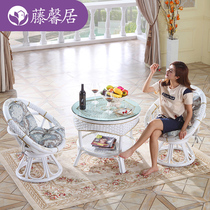 Eurostyle light lavish real rattan chair tea table three sets Nordic minimalist casual balcony small table and chairs combined rattan chair