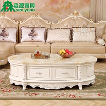 European marble coffee table TV cabinet combination oval coffee table small apartment living room solid wood tea table set furniture