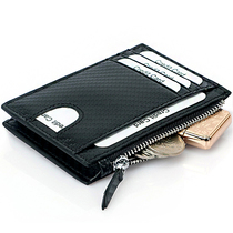 Card Bag Zero Wallet Integrated Rfid Zipper Male Carbon Fiber Textured Genuine multi-position Anti-theft brush Large capacity