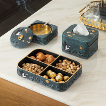 New Chinese fruit plate ornaments Zen household living room coffee table ashtray tissue box set retro high-grade dried fruit plate