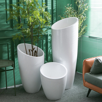 Nordic style floor magnesium clay flowerpot white modern balcony simple living room Courtyard decoration green flower planter large