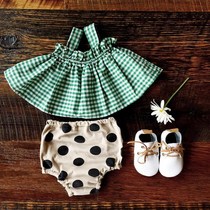 Summer womens baby small and medium childrens clothing plaid sleeveless camisole baby cotton top bread briefs set