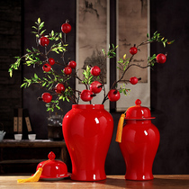 Jingdezhen red ceramic storage jar general jar vase new Chinese style living room TV wine cabinet decorative table decoration table ornaments