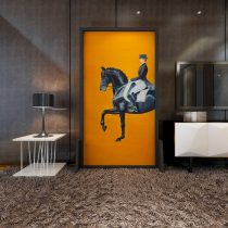 Solid Wood modern soft Nordic light luxury orange screen partition seat screen porch British restaurant living room horse oil painting