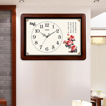 Han Time Clock Square retro Chinese style mute wall clock Chinese living room clock solid wood wall clock HW118