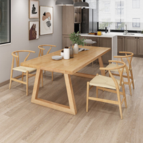 Nordic log dining table and chair combination long table small apartment pure solid wood dining table simple rectangular table 1068