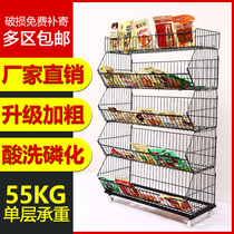 Supermarket shelves diagonal basket convenience store snacks small food Mobile Display stand kitchen fruit and vegetable shelf multi-layer