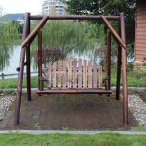 Carbonized solid wood outdoor hanging chair balcony Villa rocking chair outdoor courtyard double leisure garden square wood with top swing