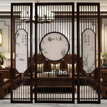 New Chinese screen porch partition grille living room solid wood flower grid background wall mobile antique door and window cabinet screen
