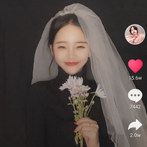 Veil headdress super fairy forest white gauze net red photo props bride main wedding net red Korean simple short paragraph