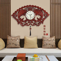 New Chinese wall clock living room home fashion solid wood wall watch creative atmosphere light luxury hanging wall clock Chinese style clock