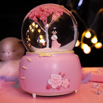 Dream Cherry Blossom Hanfu Girl Princess Crystal Ball Snow Rotating Music Box Music Box Children's Birthday Gift