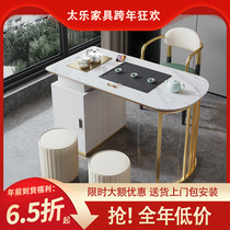 Balcony tea table and chair combination light luxury tea cabinet tea table household small tea table rock plate tea table tea set one